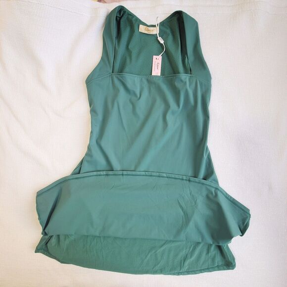 QINSEN NWT Athletic Dress Size US 10 Square Neck Lined Retro Pin Up Green - Picture 10 of 12